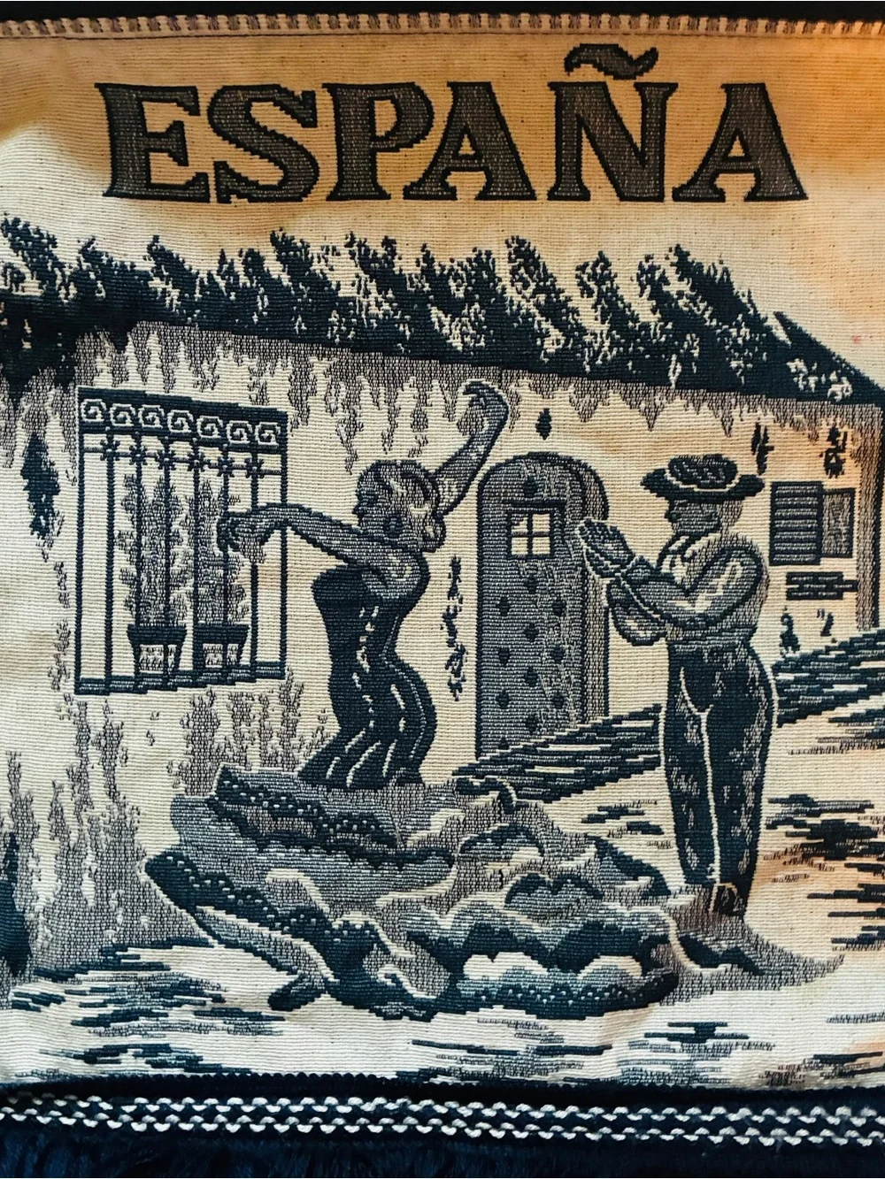 Vintage España Beige and Navy Shoulder Bag